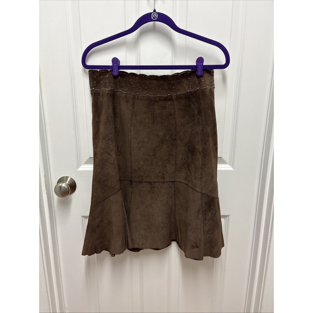 Cabi Woman's Brown Seude Lined Scalloped Waistband Cut Out Details - Size 10